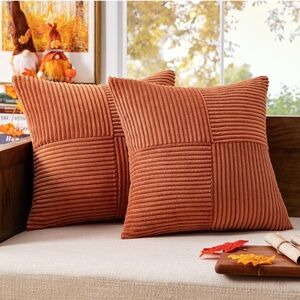 Rust Corduroy Throw Pillow Covers-Set of 2